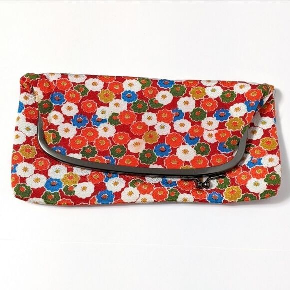 VINTAGE Foldover Orange Floral Kiss Lock Clutch - Picture 8 of 8